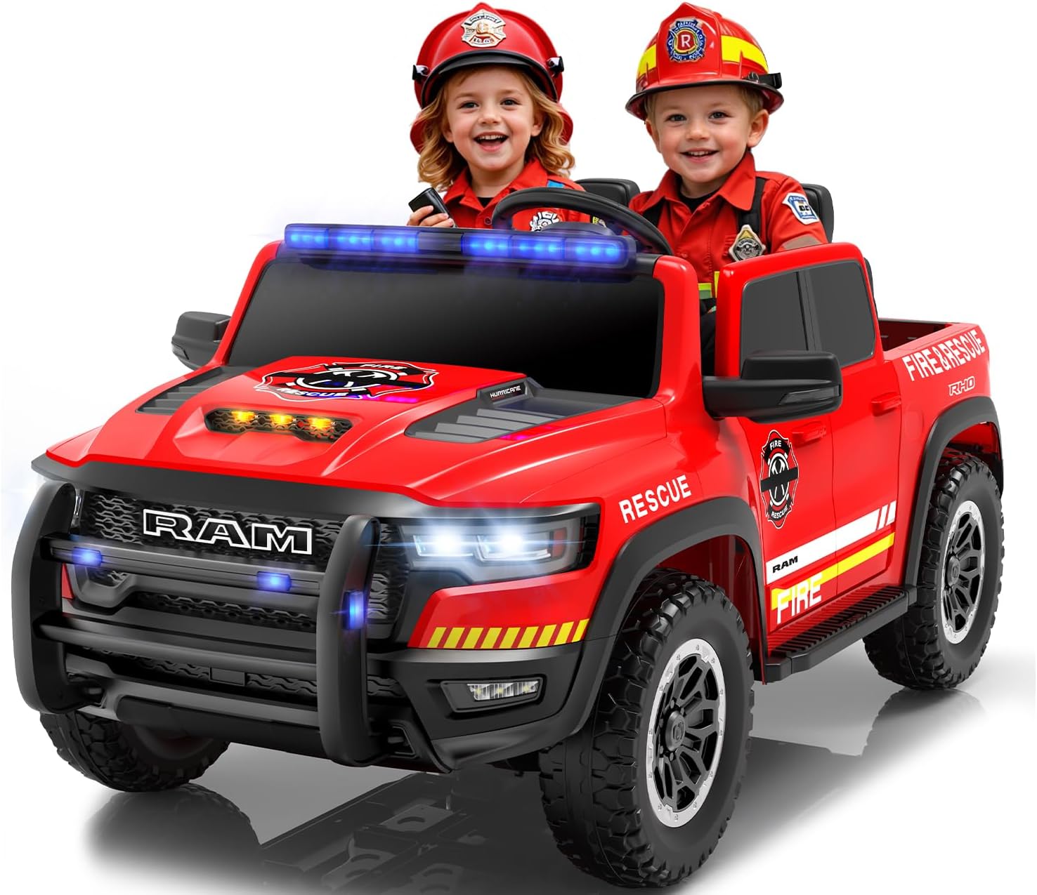 24V Fire Truck Toys for Big Kids, Licensed RAM 1500 RHO 2 Seater Electric Car with Remote Control