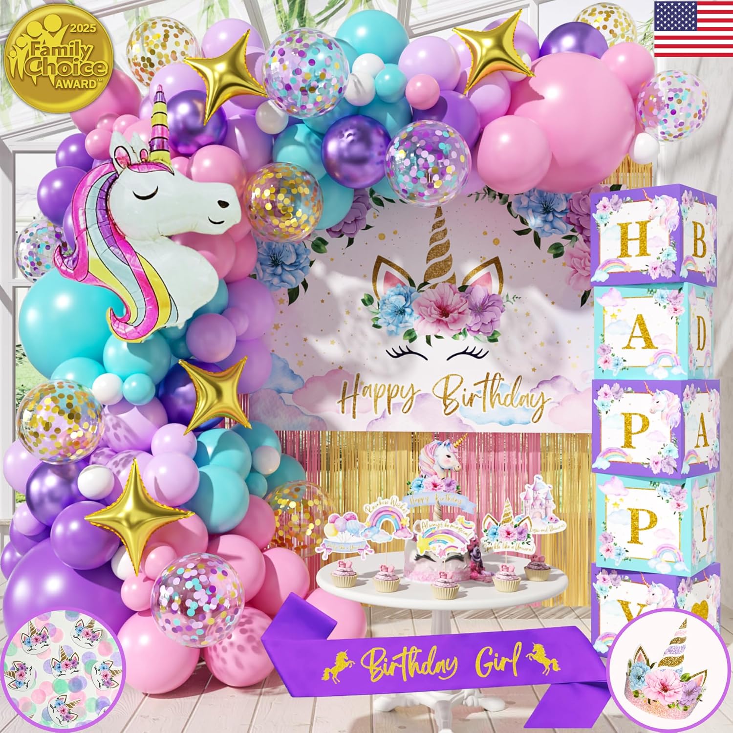 245 Pieces RainMeadow Unicorn Birthday Decorations