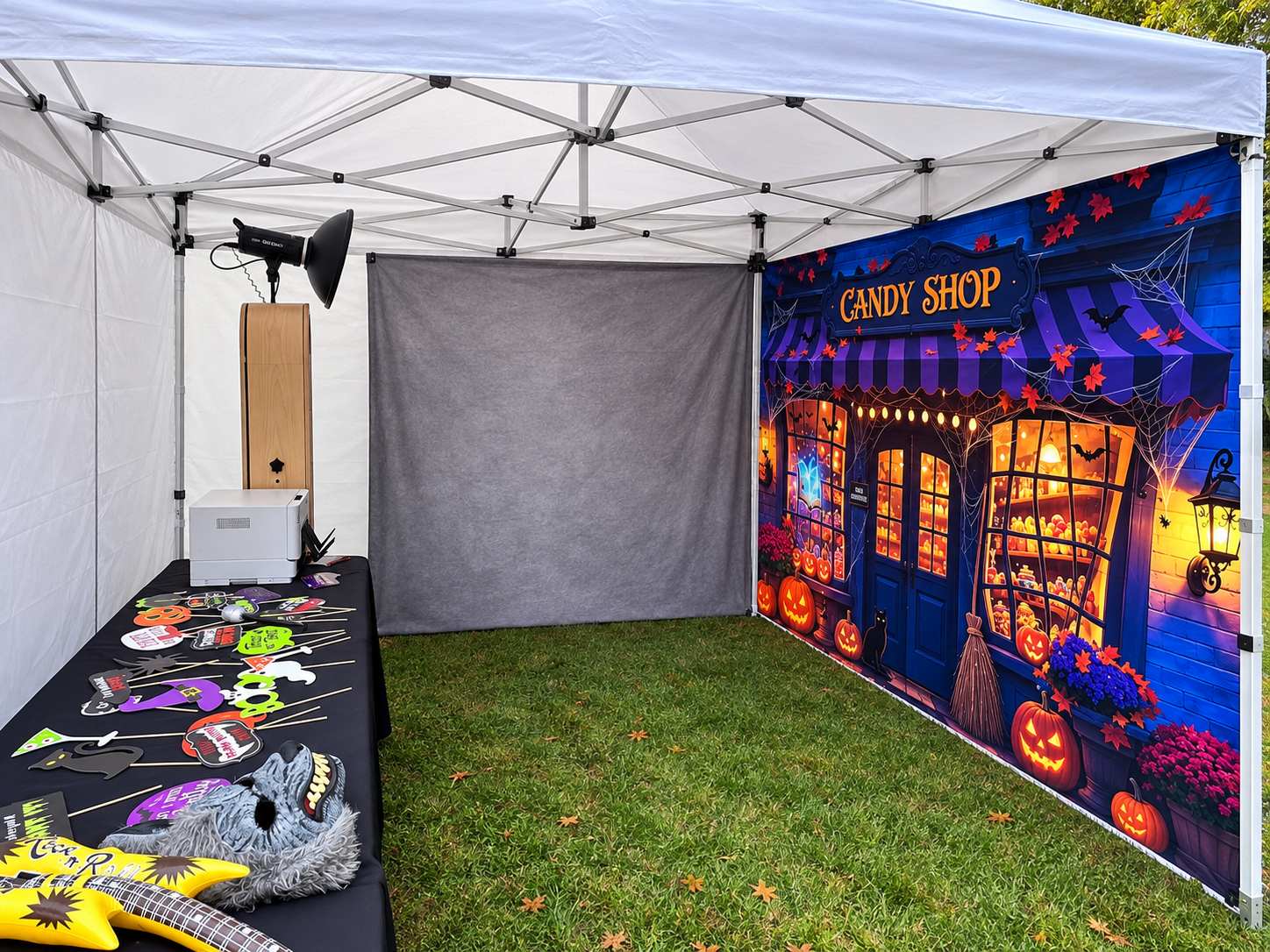 New England Bounce About Halloween photo booth tent setup